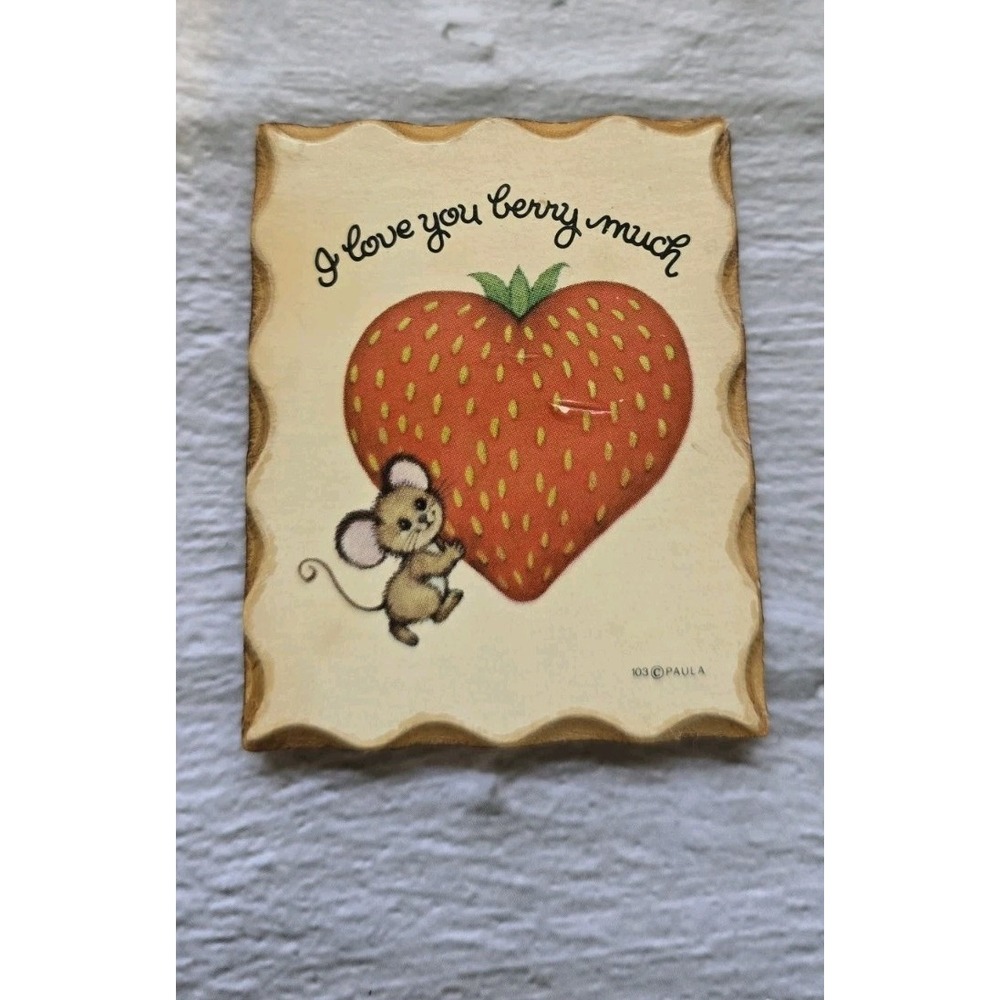 Refrigerator Magnet By Paula With Strawberry And Whimsical Mouse "I Love You...